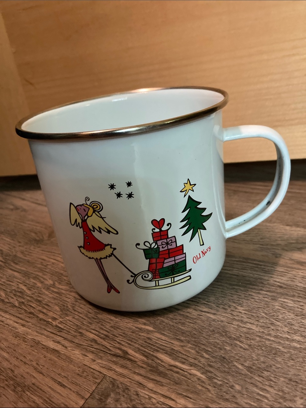 Old Navy White Metal Mug with Holiday Theme